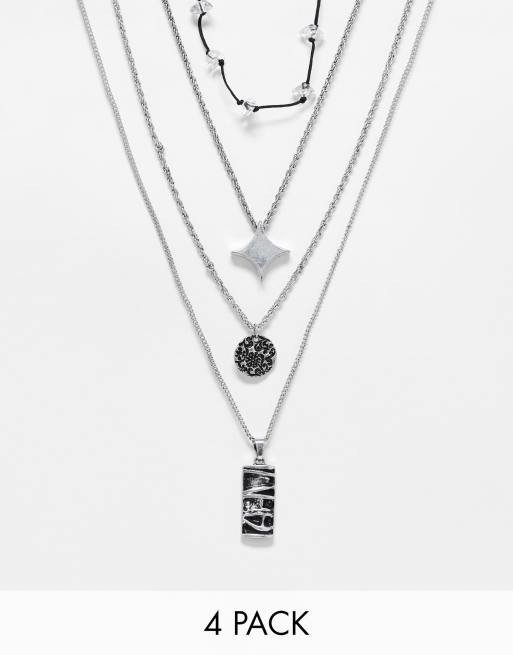 ASOS DESIGN - Confezione da 4 collane argentate con charm di ispirazione vintage