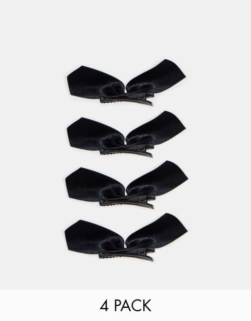 ASOS DESIGN - Confezione da 4 fermagli per capelli con fiocco in raso neri