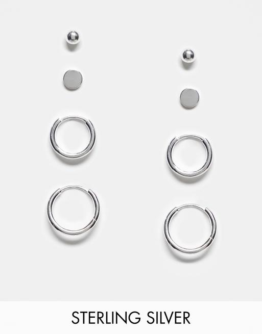 ASOS DESIGN - Confezione da 4 paia di orecchini a bottone e a cerchio in argento sterling