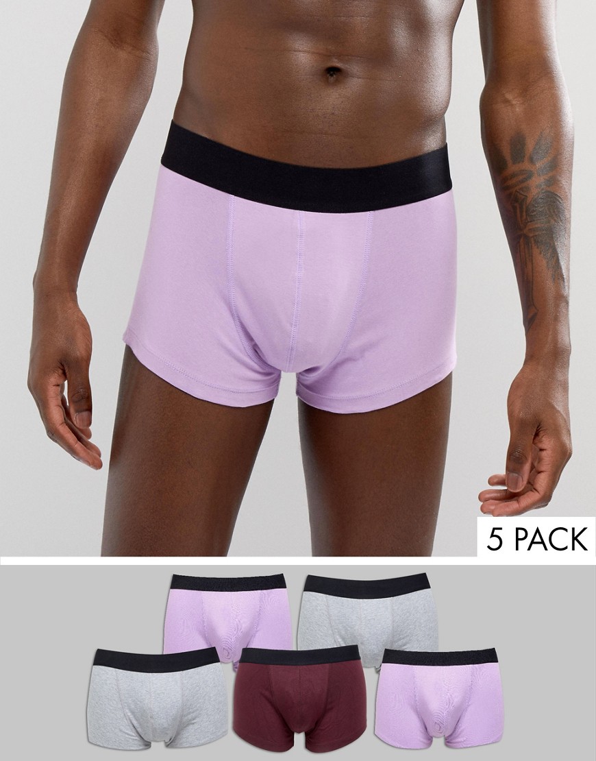 ASOS DESIGN - Confezione da 5 boxer a vita bassa viola e grigio - Risparmia-Multicolore