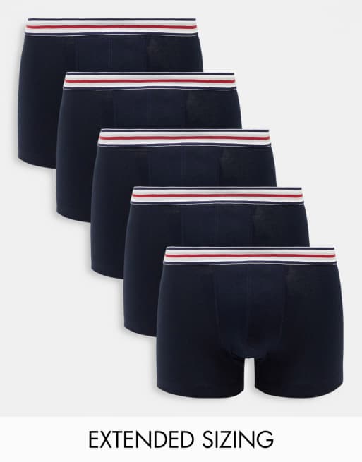 ASOS DESIGN - Confezione da 5 boxer aderenti blu navy con elastico in vita a righe