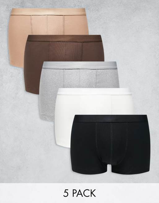 ASOS DESIGN - Confezione da 5 boxer aderenti in tonalità multiple a coste