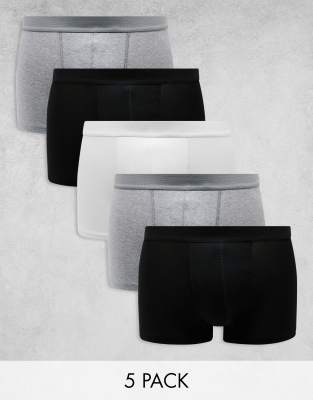 ASOS DESIGN - Confezione da 5 boxer aderenti multicolore con fascia in vita in tinta unita