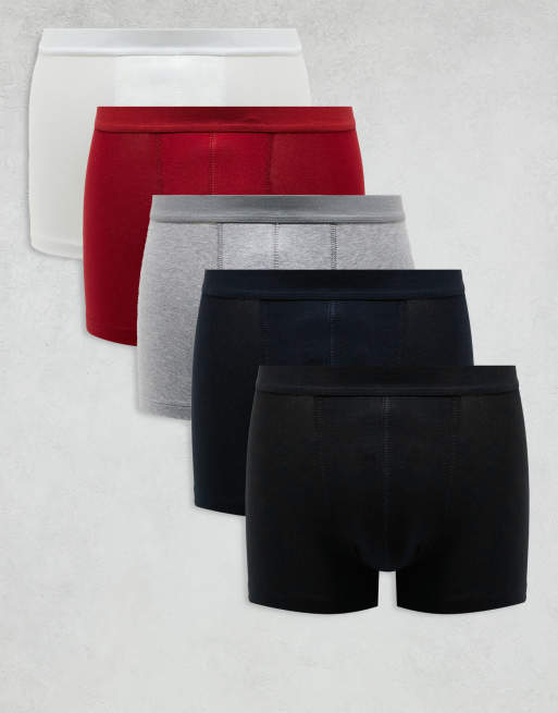 ASOS DESIGN - Confezione da 5 boxer aderenti multicolore con fascia in vita in tinta unita 