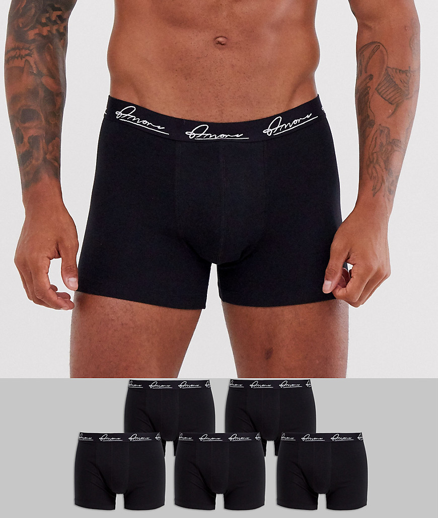 ASOS DESIGN - Confezione da 5 boxer aderenti neri in cotone organico con elastico in vita con scritta amore e logo-Nero