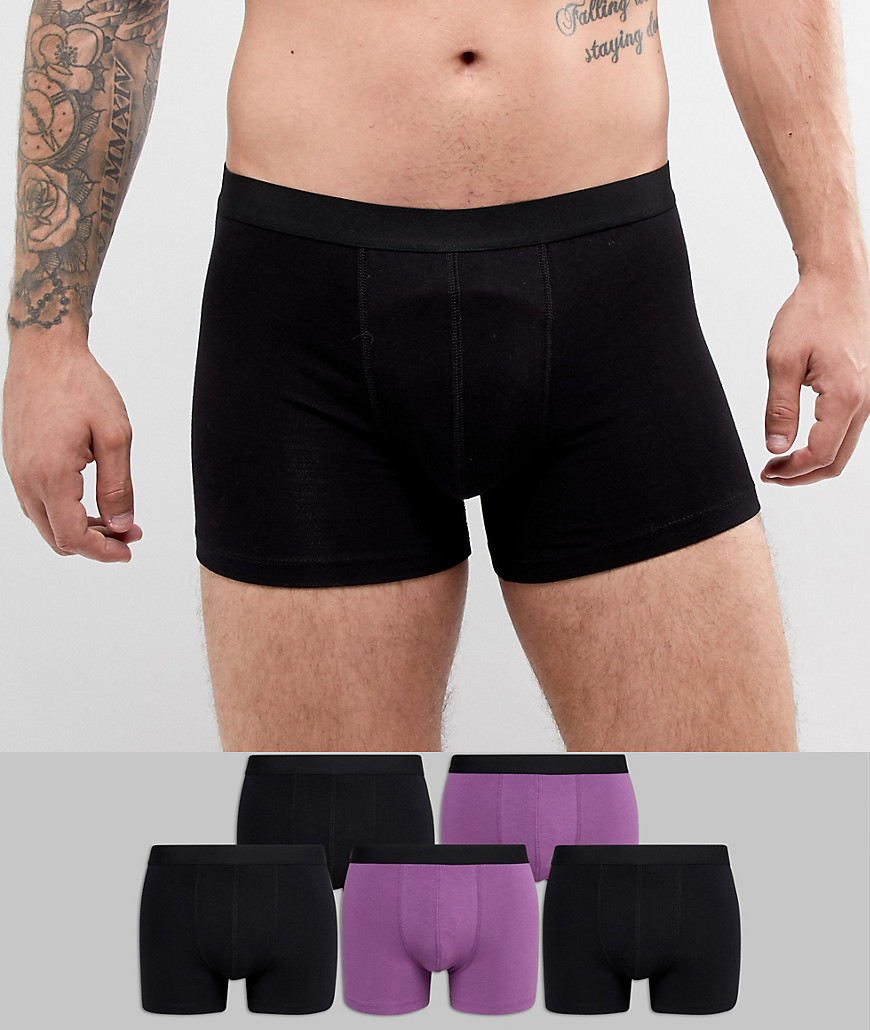 ASOS DESIGN - Confezione da 5 boxer aderenti viola e nero in cotone organico - Risparmia-Multicolore