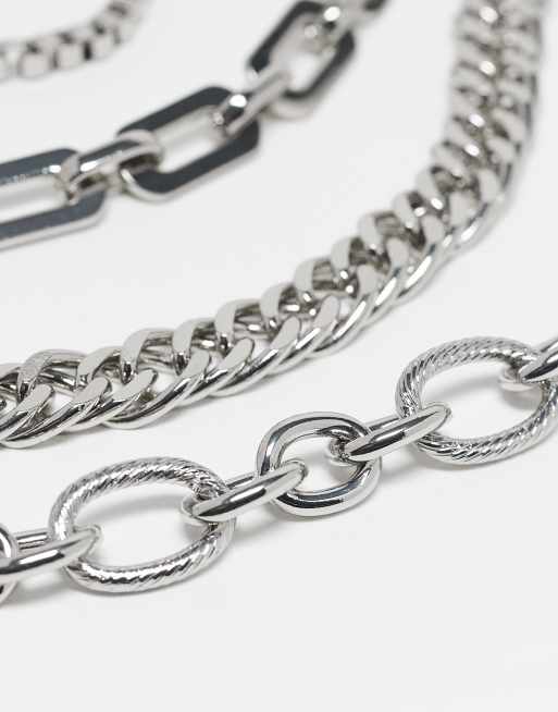 ASOS DESIGN - Confezione da 5 bracciali impilabili con catenina mista argentati, 3 di 3