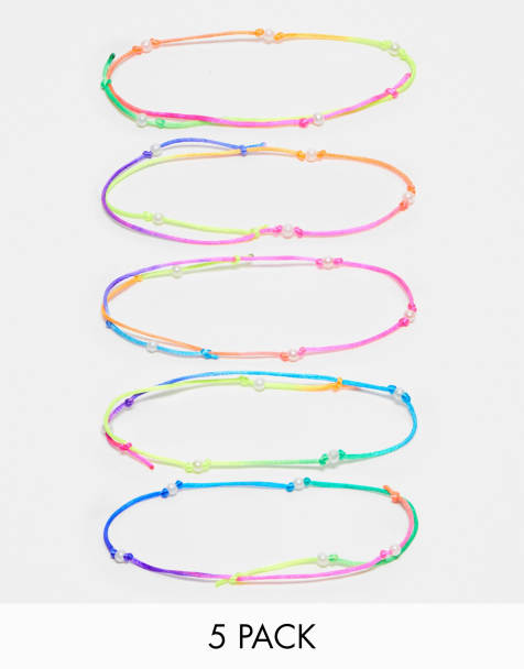 ASOS DESIGN - Confezione da 5 bracciali in corda con perline multicolore - view 1