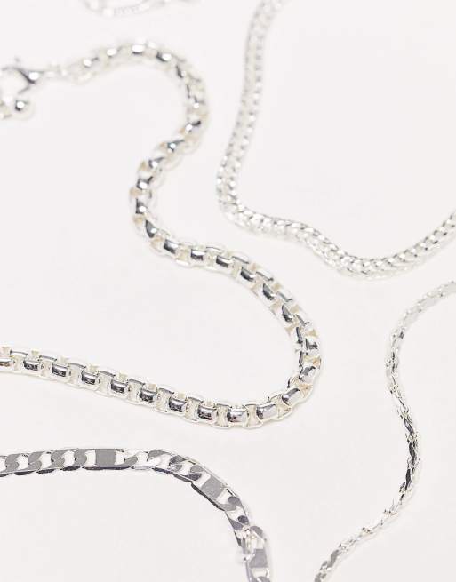 ASOS DESIGN - Confezione da 5 bracciali misti con catenina color argento  , 3 di 4