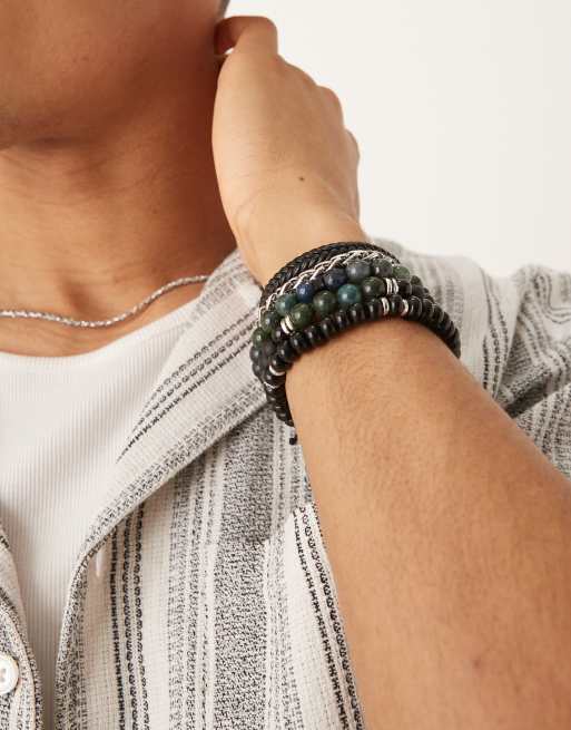 ASOS DESIGN - Confezione da 5 bracciali neri in catenina e tessuto con perline