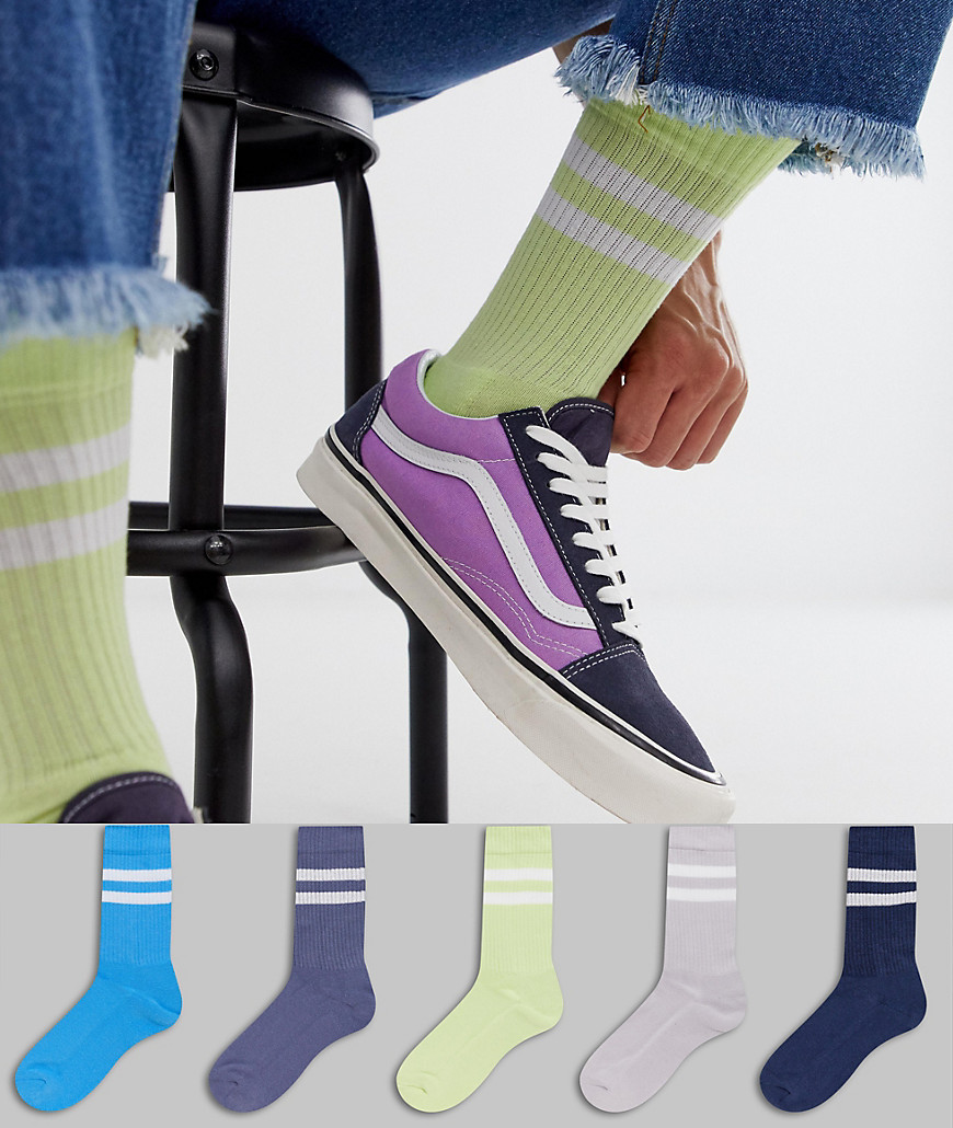 ASOS DESIGN - Confezione da 5 calzino sportivi a righe invertite blu e grigi - Risparmia-Multicolore