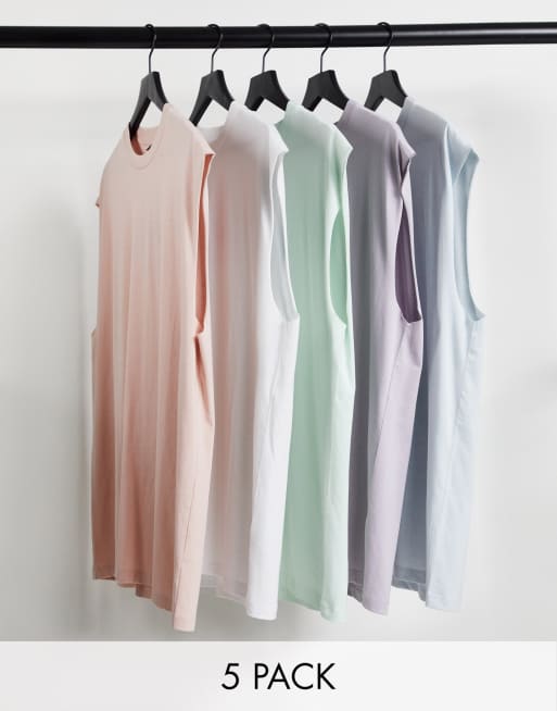 ASOS DESIGN - Confezione da 5 canotte oversize in colorazioni multiple