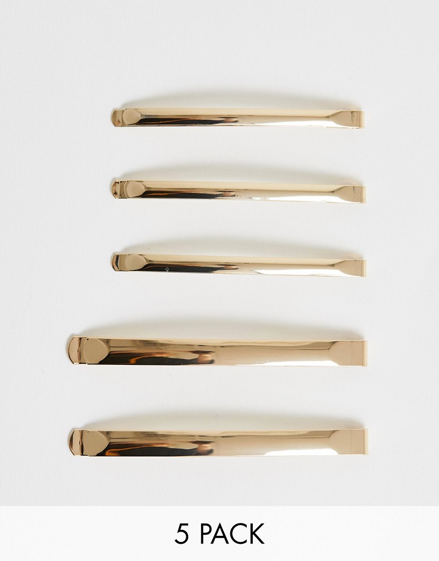 ASOS DESIGN - Confezione da 5 fermagli sottili per capelli color oro in formato diverso