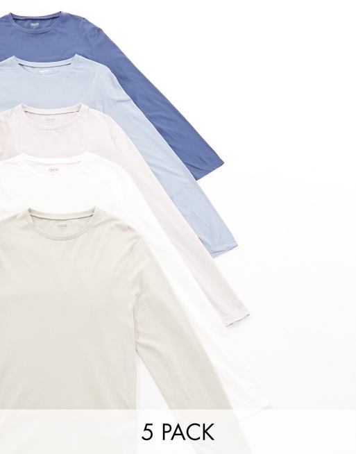 ASOS DESIGN - Confezione da 5 magliette girocollo a maniche lunghe multicolore