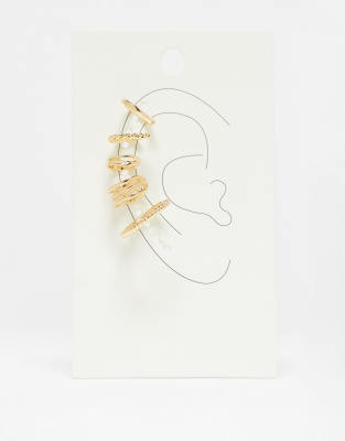 ASOS DESIGN - Confezione da 5 orecchini ear cuff color oro con dettagli misti