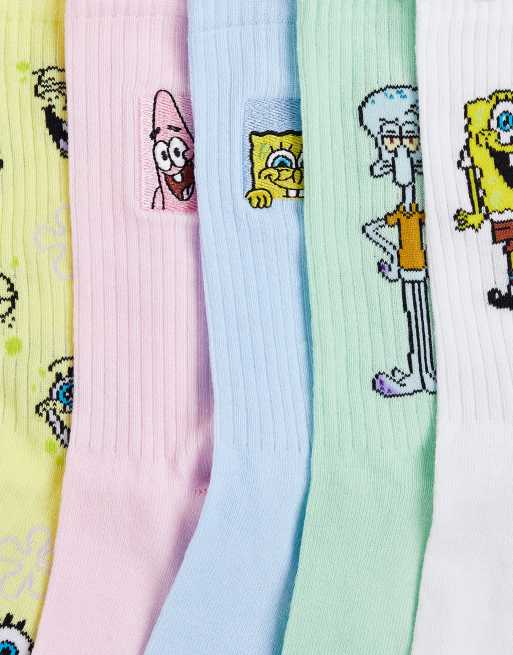 ASOS DESIGN - Confezione da 5 paia di calzini al polpaccio di SpongeBob multicolore, 3 di 4