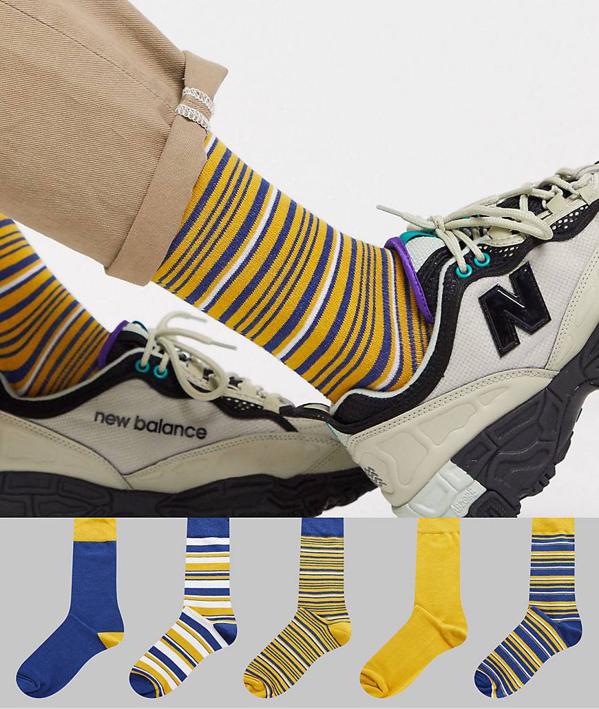 ASOS DESIGN - Confezione da 5 paia di calzini alla caviglia a righe-Multicolore