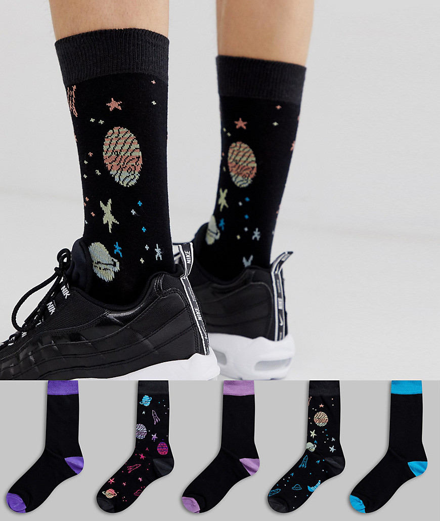 ASOS DESIGN - Confezione da 5 paia di calzini alla caviglia con stampa dello spazio sfumata - Risparmia-Multicolore