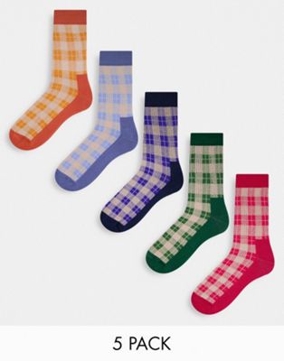Asos Uomo Sport & Swimwear Abbigliamento sportivo Intimo sportivo Confezione da 5 paia di calzini sportivi a quadri scozzesi 