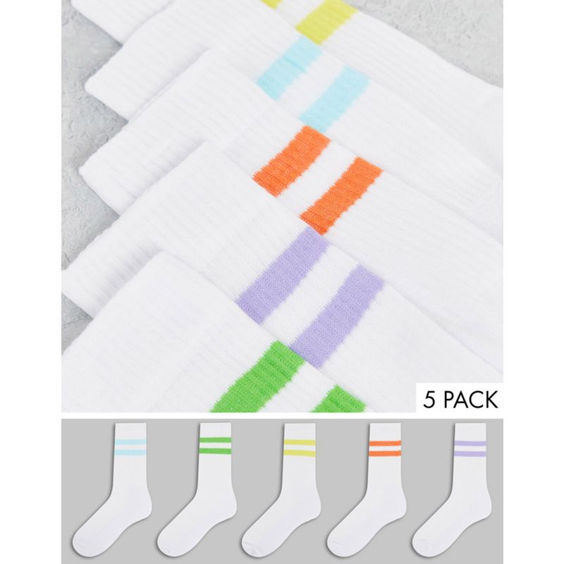 DESIGN - Confezione da 5 paia di calzini sportivi bianchi a righe color block