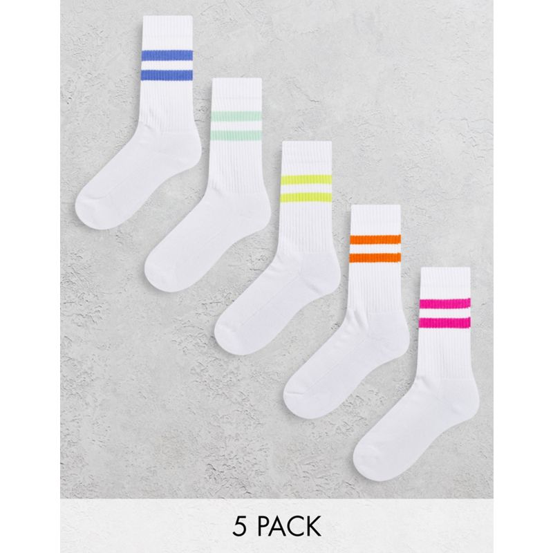 DESIGN - Confezione da 5 paia di calzini sportivi bianchi con righe vivaci