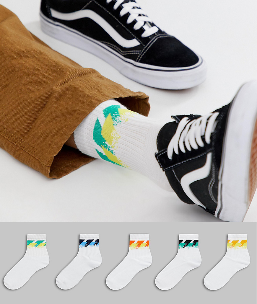 ASOS DESIGN - Confezione da 5 paia di calzini sportivi corti con motivo rétro - Risparmia-Multicolore