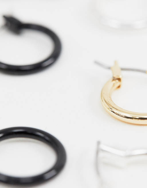 Asos Uomo Accessori Gioielli Orecchini Confezione da 5 paia di orecchini a cerchio in nero oro e argento da 10 mm e 12 mm 