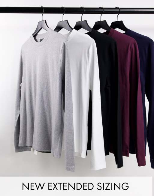ASOS DESIGN - Confezione da 5 T-shirt a maniche lunghe in colorazioni multiple