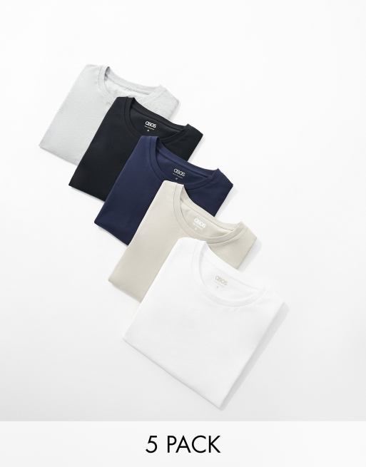 ASOS DESIGN - Confezione da 5 T-shirt attillate in colorazioni multiple