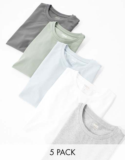 ASOS DESIGN - Confezione da 5 T-shirt attillate in colorazioni multiple