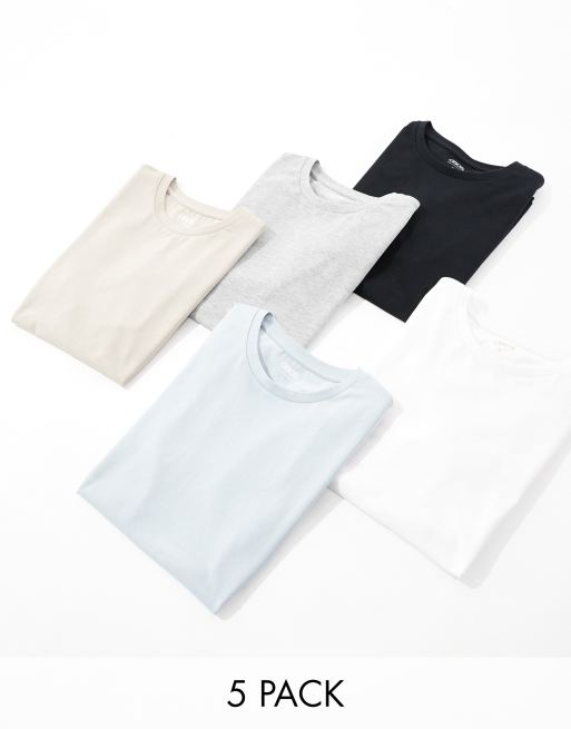ASOS DESIGN - Confezione da 5 T-shirt attillate in colorazioni multiple