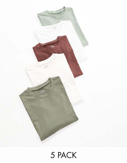 ASOS DESIGN - Confezione da 5 T-shirt basic girocollo in colorazioni multiple