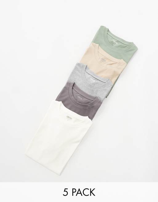 ASOS DESIGN - Confezione da 5 T-shirt basic girocollo in colorazioni multiple