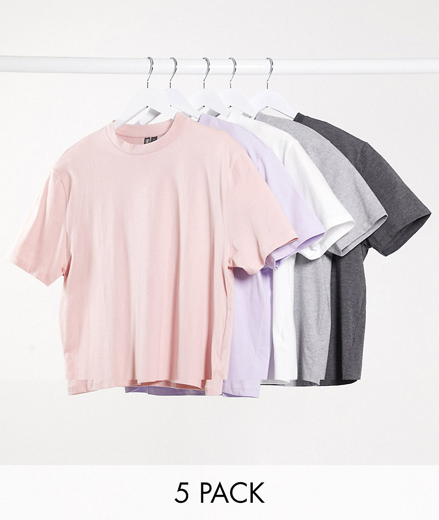 ASOS DESIGN - Confezione da 5 T-shirt comode girocollo - Risparmia-Multicolore