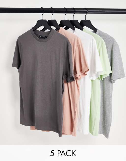 ASOS DESIGN - Confezione da 5 T-shirt con maniche arrotolate in colorazioni multiple
