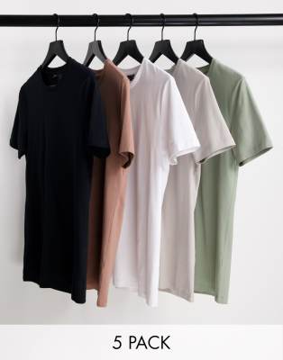 ASOS DESIGN 5 pack muscle fit t-shirt with crew neck in multi - ASOS Price Checker