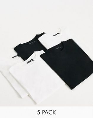 ASOS DESIGN 5 pack t-shirt with crew neck in black & white - ASOS Price Checker