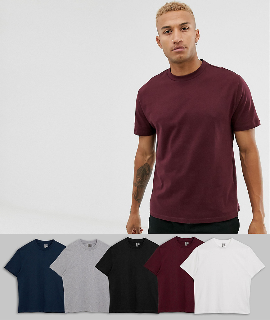 ASOS DESIGN - Confezione da 5 T-shirt girocollo comode in cotone organico - Risparmia-Multicolore