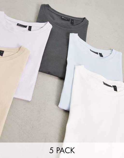 ASOS DESIGN - Confezione da 5 T-shirt girocollo in colorazioni multiple
