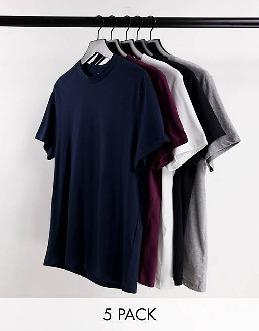 ASOS DESIGN - Confezione da 5 T-shirt girocollo multicolore - MULTI