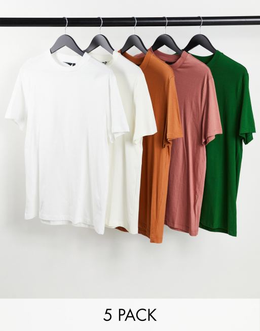 ASOS DESIGN - Confezione da 5 T-shirt girocollo multicolore