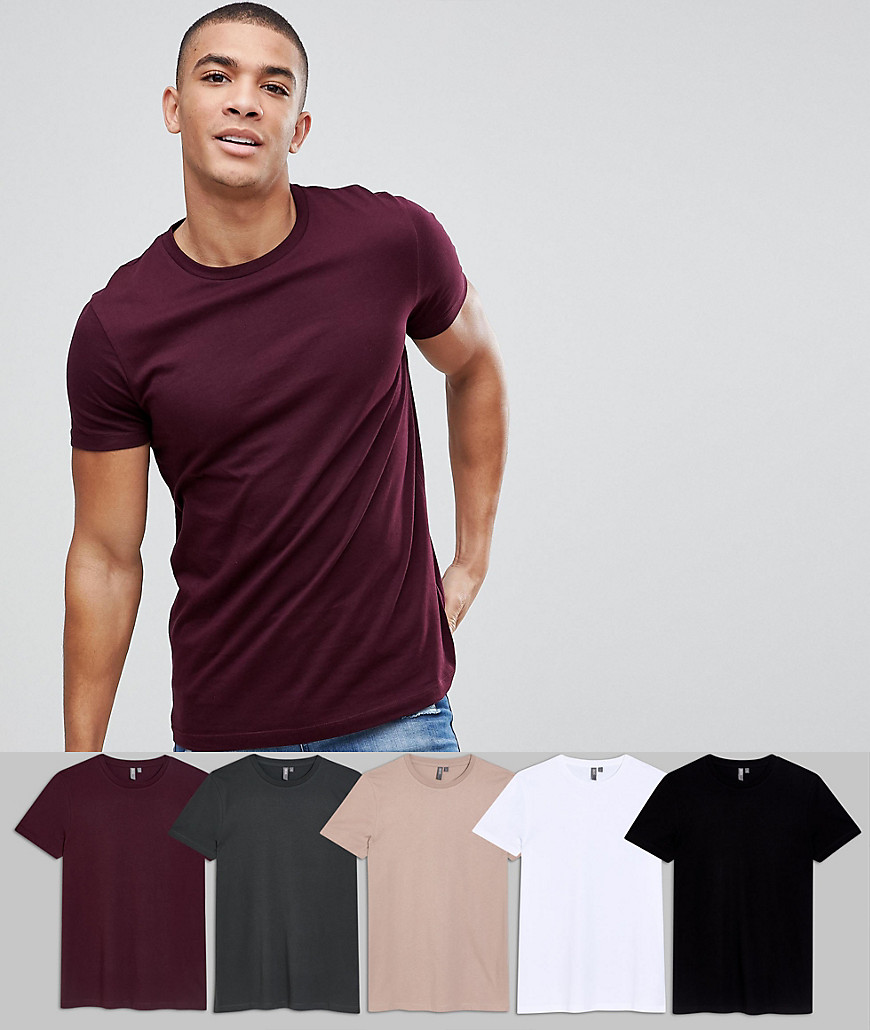 ASOS DESIGN - Confezione da 5 T-shirt girocollo - Risparmia-Multicolore