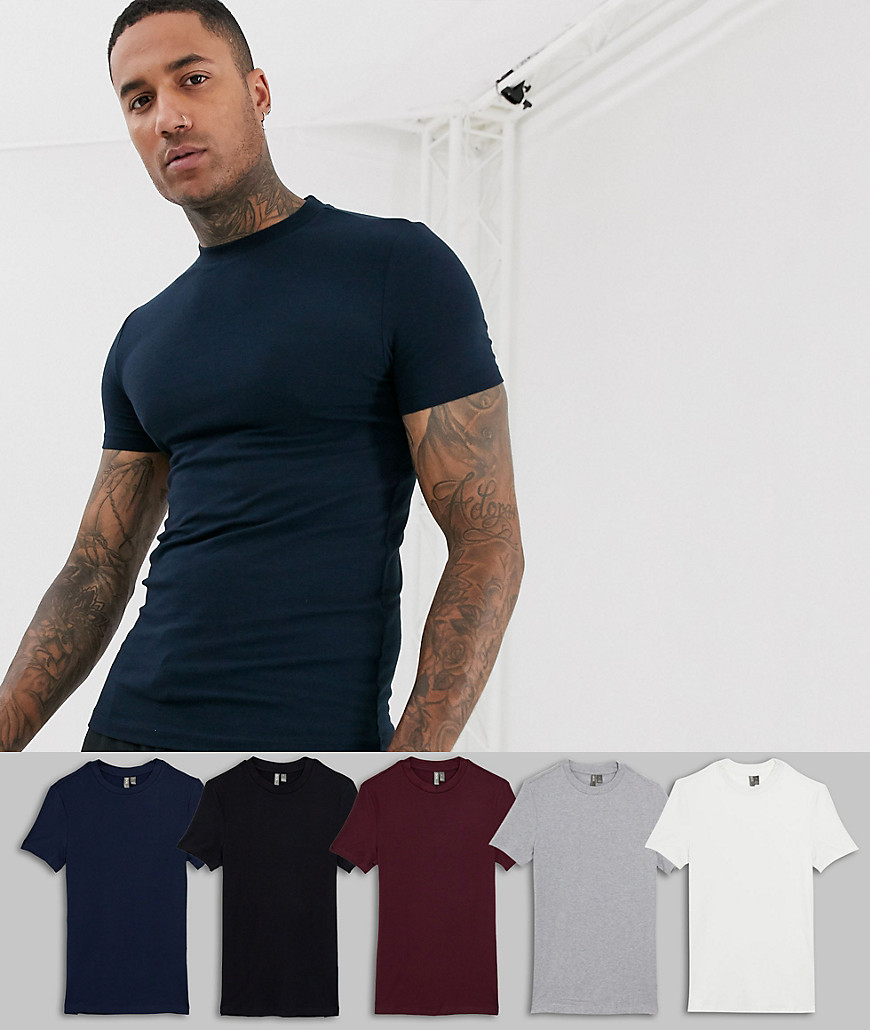 ASOS DESIGN - Confezione da 5 T-shirt organiche girocollo attillate - Risparmia-Multicolore