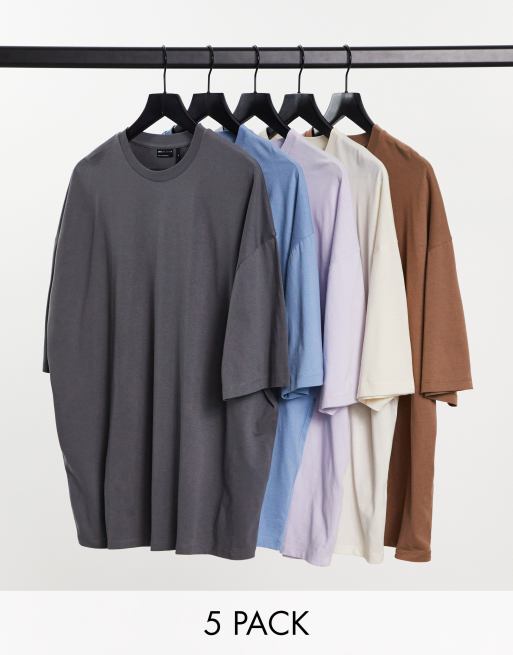 ASOS DESIGN - Confezione da 5 T-shirt oversize girocollo in colorazioni multiple