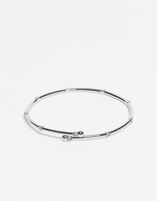 ASOS DESIGN - Confezione da 6 bracciali elasticizzati argentati con strass scintillanti, 2 di 3