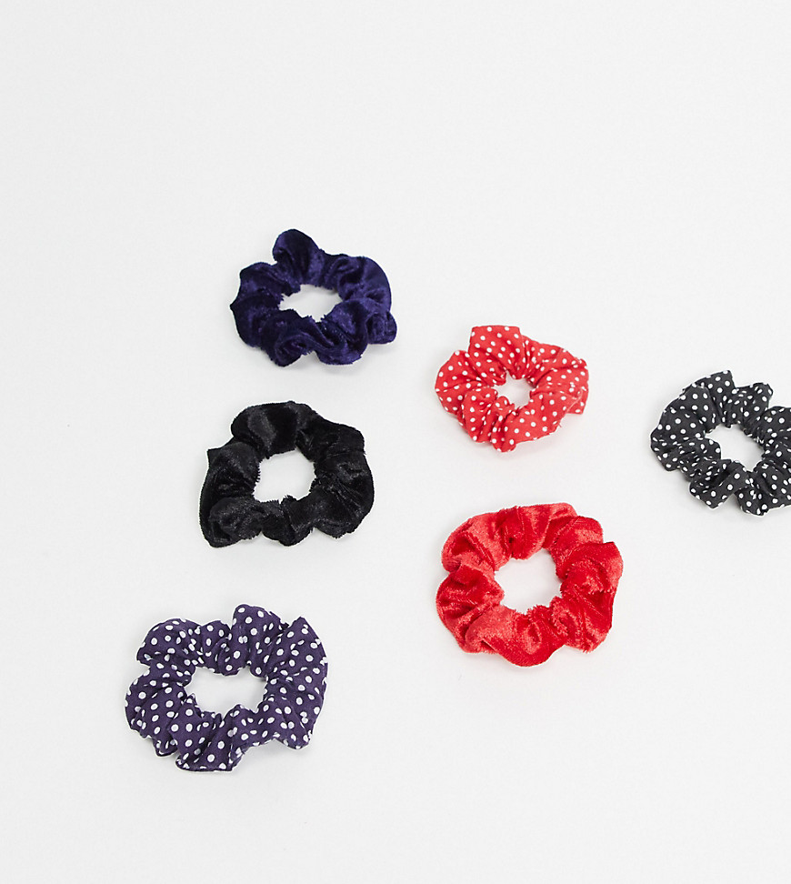 ASOS DESIGN - Confezione da 6 elastici per capelli blu navy nero e rosso con stampa-Multicolore