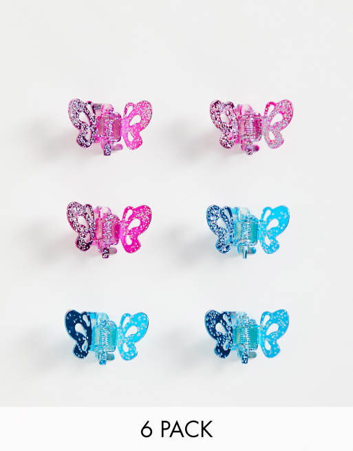 ASOS DESIGN - Confezione da 6 fermagli per capelli piccoli multicolore a farfalla