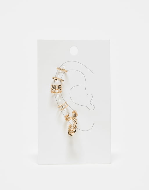 ASOS DESIGN - Confezione da 6 orecchini ear cuff singoli e a cerchio color oro