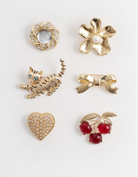 ASOS DESIGN - Confezione da 6 spille miste dorate con strass - view 1