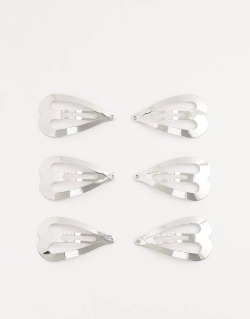 ASOS DESIGN - Confezione da 6fermagli a clip argentati a forma di cuore, 3 di 4